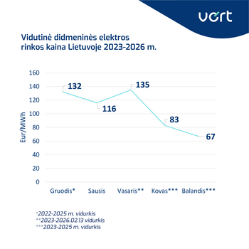 VERT: elektros kaina didžiausia žiemą, tačiau kainų dinamika rodo, kad vartotojams, turintiems su birža susietus planus, šiuo metu nereikėtų skubėti jų keisti (Atnaujinta)