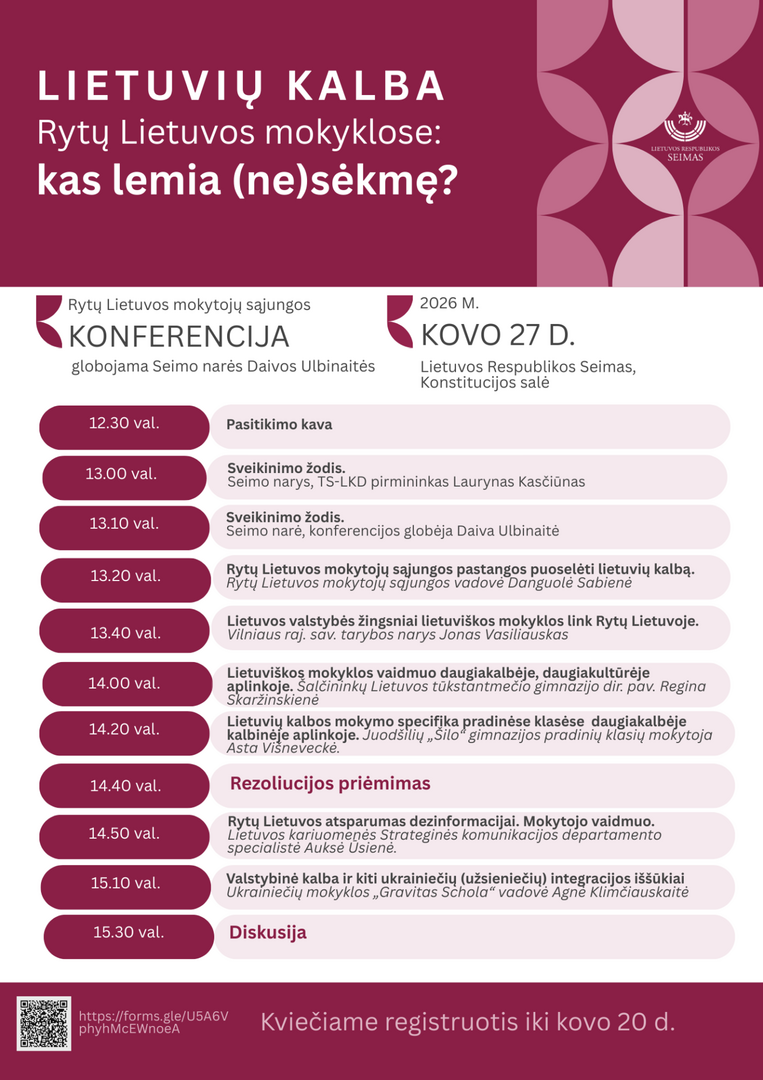 Seime bus aptarta, kas lemia lietuvių kalbos (ne)sėkmę Rytų Lietuvos mokyklose