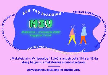 Projektas „Moksleiviai – į Vyriausybę“ kviečia rinktis į XVIII moksleivių ministrų kabinetą
