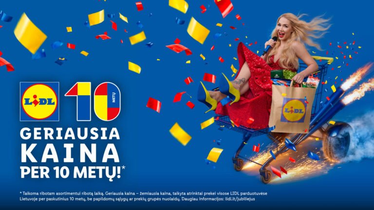 „Lidl“ pradeda švęsti 10-ąjį jubiliejų Lietuvoje: pirkėjų laukia ne tik geriausios dešimtmečio kainos bei siurprizai, bet ir speciali N. Bunkės daina