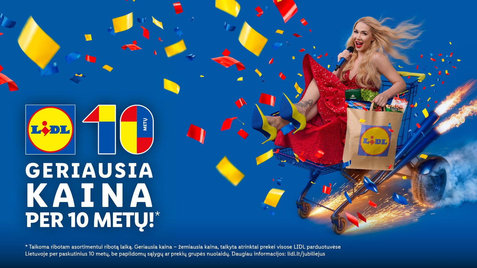 „Lidl“ pradeda švęsti 10-ąjį jubiliejų Lietuvoje: pirkėjų laukia ne tik geriausios dešimtmečio kainos bei siurprizai, bet ir speciali N. Bunkės daina