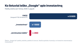Tyrimas: ETF fondo VWCE lietuviai „Google“ ieško apie 4 kartus dažniau nei žodžio „investavimas“