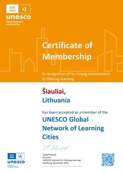 Šiauliai sulaukė tarptautinio įvertinimo – tapo UNESCO besimokančiu miestu