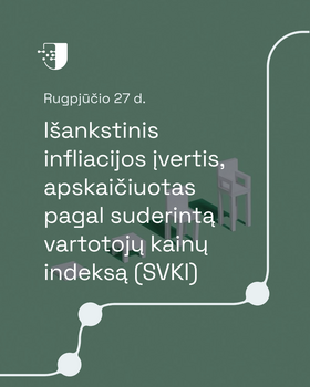 Išankstinis metinės (2026 m. rugpjūtį, palyginti su 2025 m. rugpjūčiu) infliacijos įvertis, apskaičiuotas pagal SVKI, sudaro 5,8 proc.